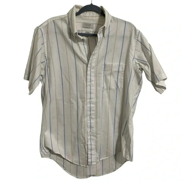 Arrow Dover Other - Men’s Arrow Dover White, Tan And Blue Striped With Pocket Button Down Shirt 16.5